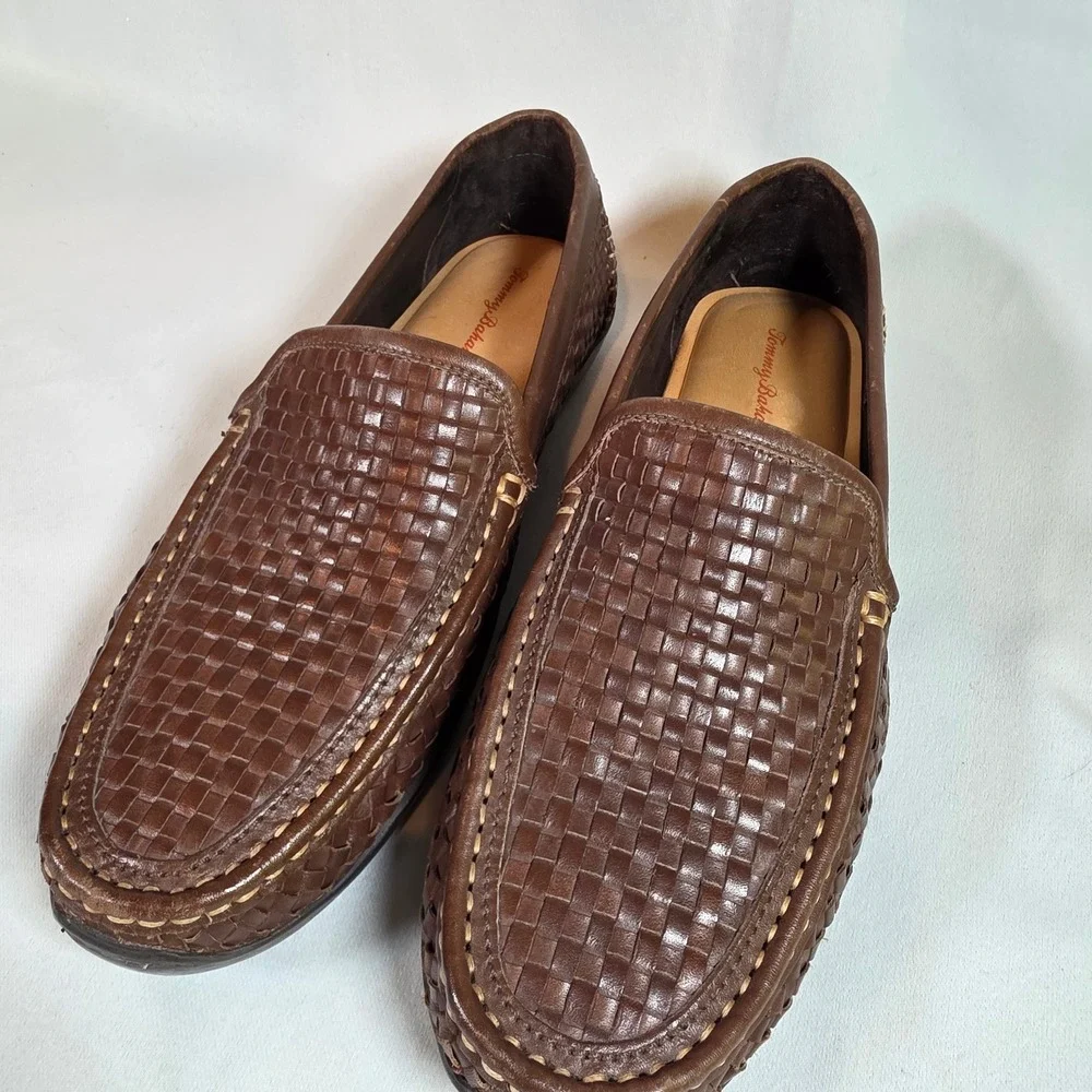 Tommy Bahama Orson Woven Leather Loafers Venetian Brown Mens 10.5 Slip On Shoe